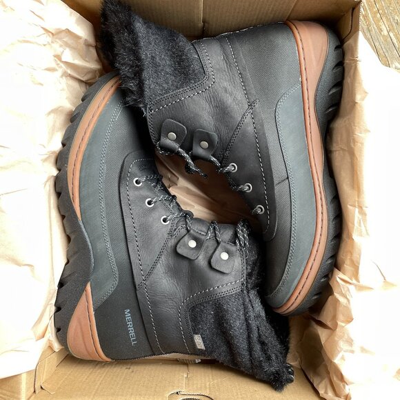 NIB Merrell Slyva Mid Lace Waterproof Black Leather Boots - Women's 11 - Picture 4 of 12